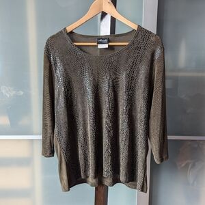 Vtg Y2K Marallis Collection 3/4 length sleeve green shirt with animal print XL